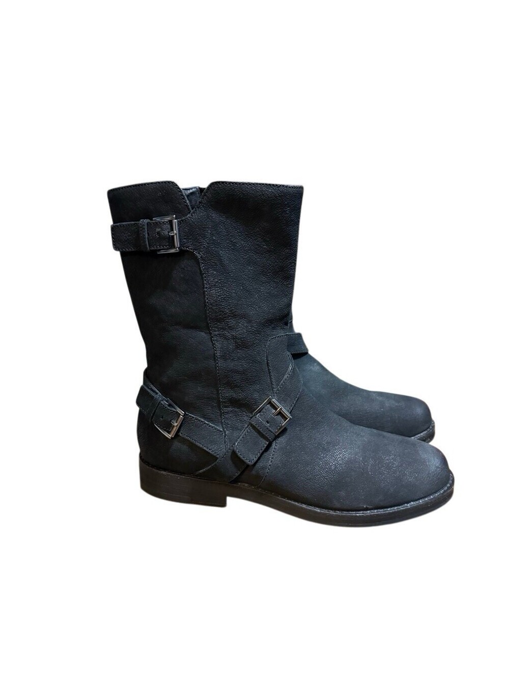 EILEEN FISHER Nubuck FATE Leather Boots W/ Buckles Mid Calf Black Size 9.5